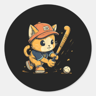 Veldhockeyspeler Kat Op Veldhockey Voor Mannen Wo Ronde Sticker
