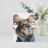 Veldmuis met bril feestdagenkaart (Staand voorkant)