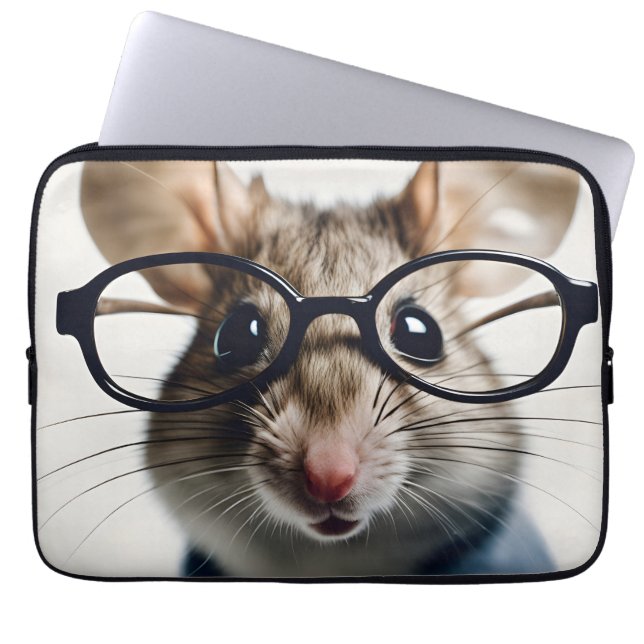 Veldmuis met bril laptop sleeve (Voorkant)