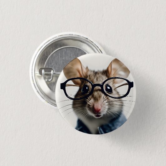 Veldmuis met bril ronde button 3,2 cm (Voorkant /achterkant)