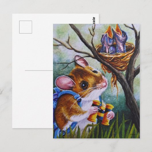 Veldmuis vogelobservatie vindt nestWaterverf kunst Briefkaart (Voorkant / Achterkant)