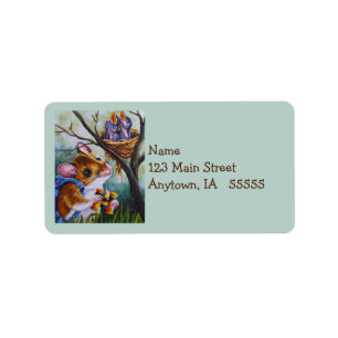 Veldmuis vogelobservatie vindt nestWaterverf kunst Etiket