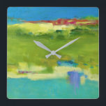 Veldnotities - Abstracte groene kunst Vierkante Klok<br><div class="desc">Veldnoten van Janet Bothne. Uitgerust met een modern,  abstract ontwerp dat voornamelijk uit groene kleuren bestaat.| 141462FN</div>