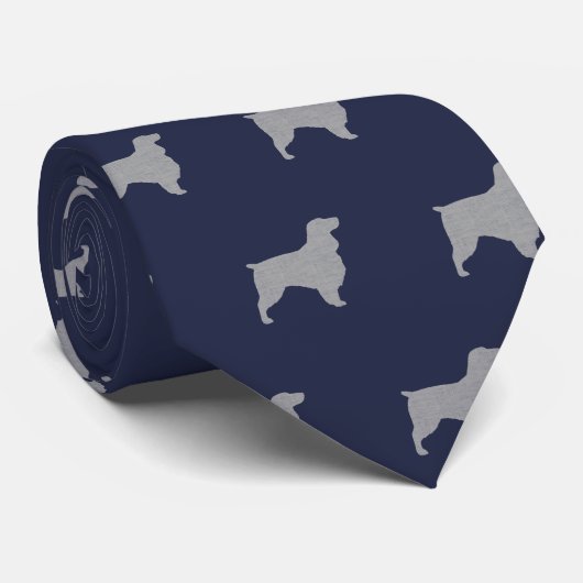 Veldspaniel Dog Silhouettes Pattern Blue Stropdas (Opgerold)