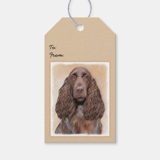 Veldspaniel schilderen - Kute Original Dog Art Cadeaulabel (Voorkant)