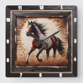 Veldverf: Rustiek Hout Custom Vierkante Klok (Voorkant)