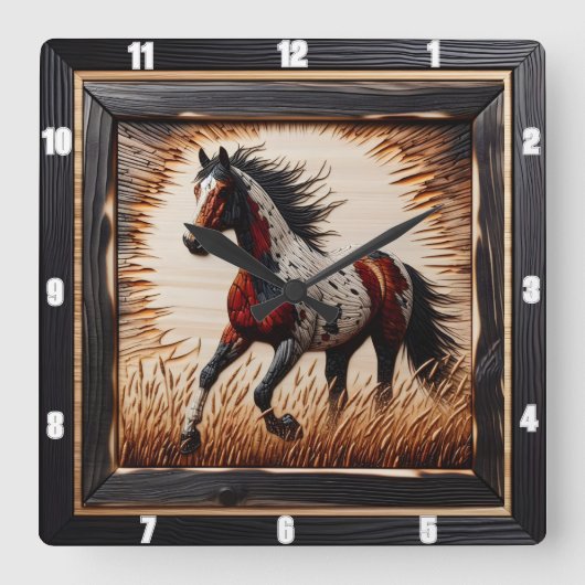 Veldverf: Rustiek Hout Custom Vierkante Klok (Voorkant)