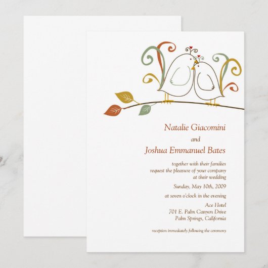 Veldvogels op trouwe huwelijksuitnodigingen kaart (Voorkant / Achterkant)