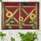 Veldvogels Zonnebloemen Ravens Theedoek (Gevouwen)