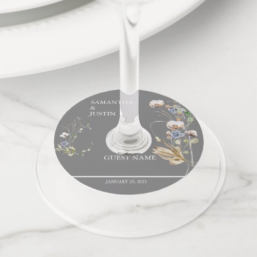 Veldvrije bloem Waterverf voor zwevende bruiloft Wijnglaslabel (Dichtbij)