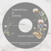 Veldvrije bloem Waterverf voor zwevende bruiloft Wijnglaslabel (Achterkant)