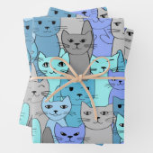 Vele Blauwe katten de Reeks van het Ontwerp van he Inpakpapier Vel (In situ)