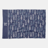 Vele blauwmonogram van het Patroon van de Vissen Theedoek (Horizontaal)