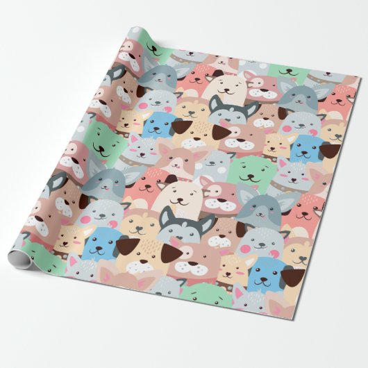 Vele kleurrijke Dogs Design Wrapping Paper Roll Cadeaupapier (Uitgerold)