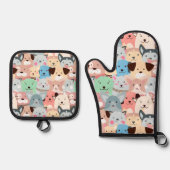 Vele kleurrijke honden ovenwant & pannenlap set (Voorkant)