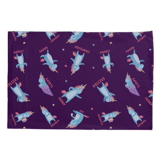 Vele Moods van een Roze, Blauwe, Paarse Unicorn Kussensloop (Achterkant)