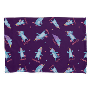 Vele Moods van een Roze, Blauwe, Paarse Unicorn Kussensloop