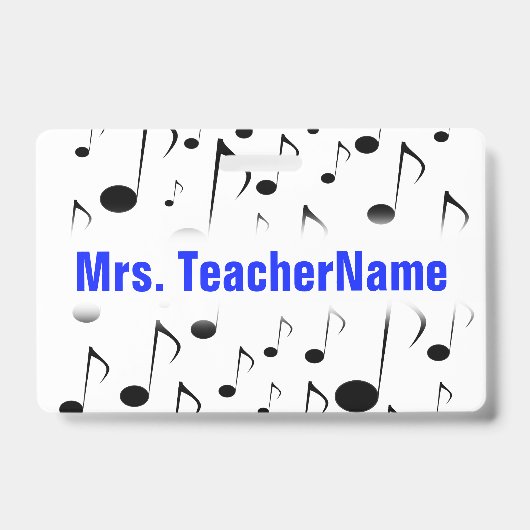 Vele Musical Notes Pattern + Custom Teacher Name Badge (Voorzijde)