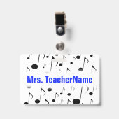 Vele Musical Notes Pattern + Custom Teacher Name Badge (Voorzijde met clip)