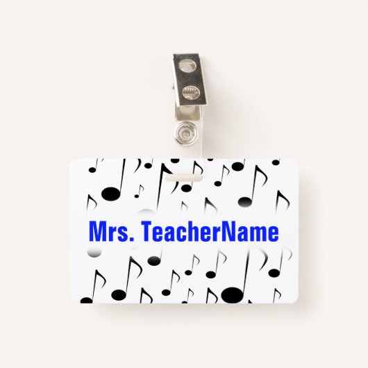 Vele Musical Notes Pattern + Custom Teacher Name Badge (Voorkant met clip)
