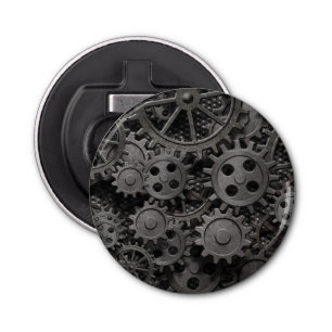 Vele oude roestmetalen tandwielen of machineonderd button flesopener