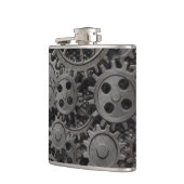 Vele oude roestmetalen tandwielen of machineonderd heupfles (Links)