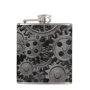 Vele oude roestmetalen tandwielen of machineonderd heupfles