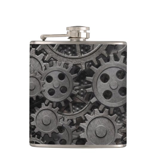 Vele oude roestmetalen tandwielen of machineonderd heupfles (Voorkant)