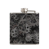 Vele oude roestmetalen tandwielen of machineonderd heupfles (Achterkant)