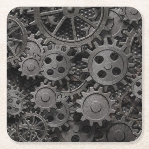 Vele oude roestmetalen tandwielen of machineonderd kartonnen onderzetters