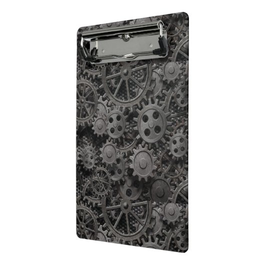 Vele oude roestmetalen tandwielen of machineonderd mini klembord (Angled2)