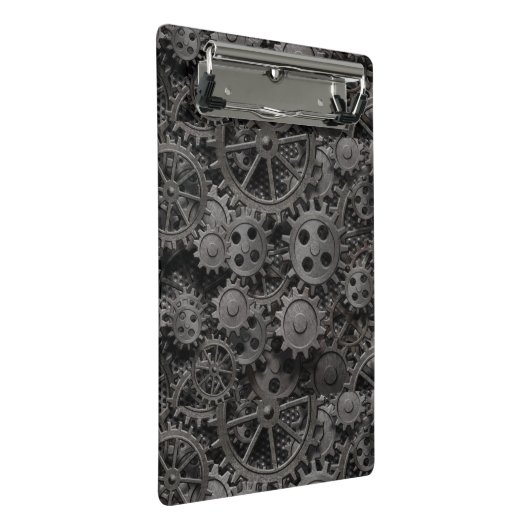 Vele oude roestmetalen tandwielen of machineonderd mini klembord (Schuin)