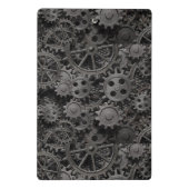 Vele oude roestmetalen tandwielen of machineonderd mini klembord (Achterkant)