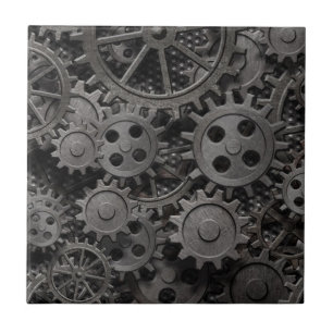 Vele oude roestmetalen tandwielen of machineonderd tegeltje