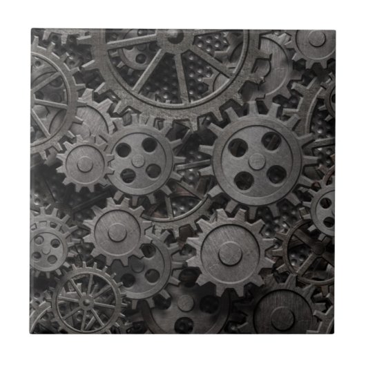 Vele oude roestmetalen tandwielen of machineonderd tegeltje (Voorkant)