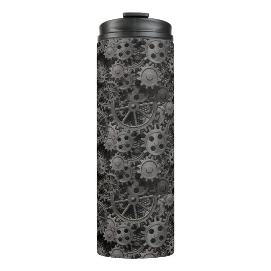 Vele oude roestmetalen tandwielen of machineonderd thermosbeker (Voorkant)