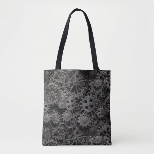 Vele oude roestmetalen tandwielen of machineonderd tote bag (Voorkant)