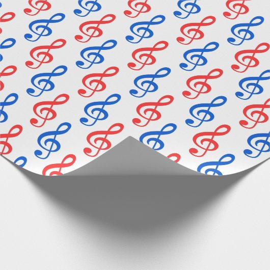Vele rode en blauwe rode, schone Muzieksymbolen Cadeaupapier (Hoek)