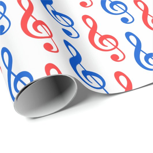 Vele rode en blauwe rode, schone Muzieksymbolen Cadeaupapier (Rol Hoek)