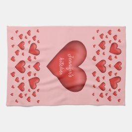 Vele rode harten met de Tekst van de Douane Theedoek