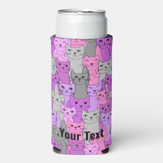 Vele roze Paarse katten Ontwerp Seltzer Koelbox Seltzer Blikjeskoeler (Seltzer Voorkant)