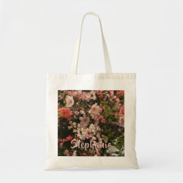 Vele Roze Witte Bloemen Floral Persoonlijke Naam Tote Bag
