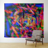 Vele verdraaide vierkantjes met kleurige "penseels wandkleed (In Situ (horizontaal))