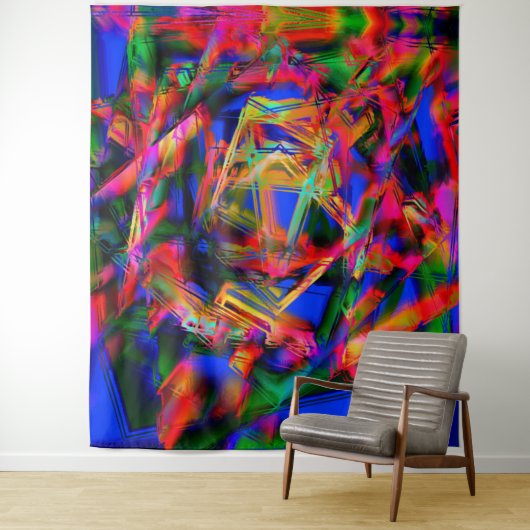 Vele verdraaide vierkantjes met kleurige "penseels wandkleed (In situ)