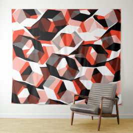 Vele zeshoeken met verkleurde delen, in lichtrood wandkleed