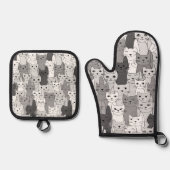 Vele zwart-witte katten ontwerp ovenwant & pannenlap set (Voorkant)