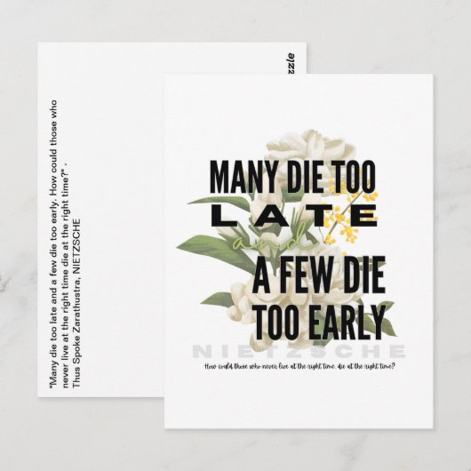 Velen sterven te laat en een paar te vroeg. NIETZS Briefkaart (Voorkant / Achterkant)