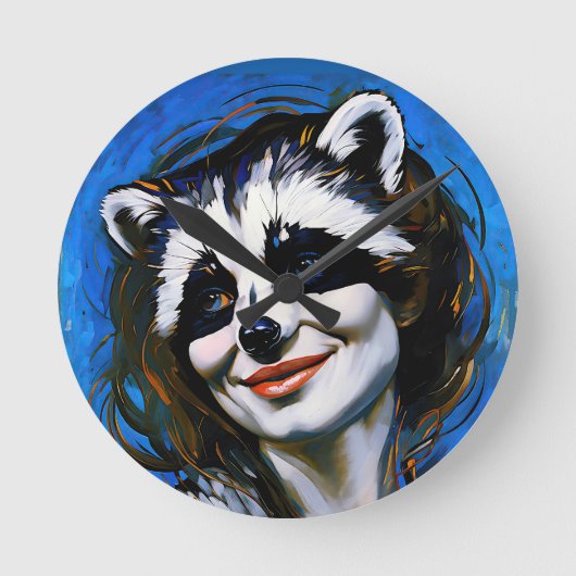 "Velka Teyani" fluisterende wasbeer Trickster Ronde Klok (Voorkant)