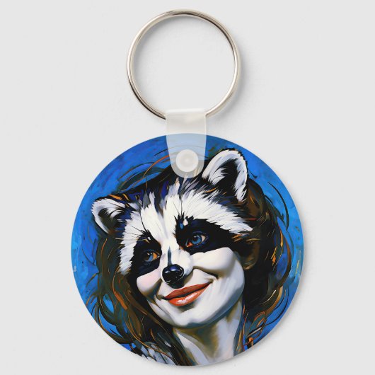 "Velka Teyani" fluisterende wasbeer Trickster Sleutelhanger (Voorkant)