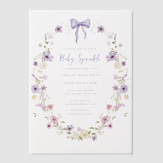 Vellum Baby Sprinkle Wildflower Invitation Overlay Vellum Uitnodigingen (Voorkant)